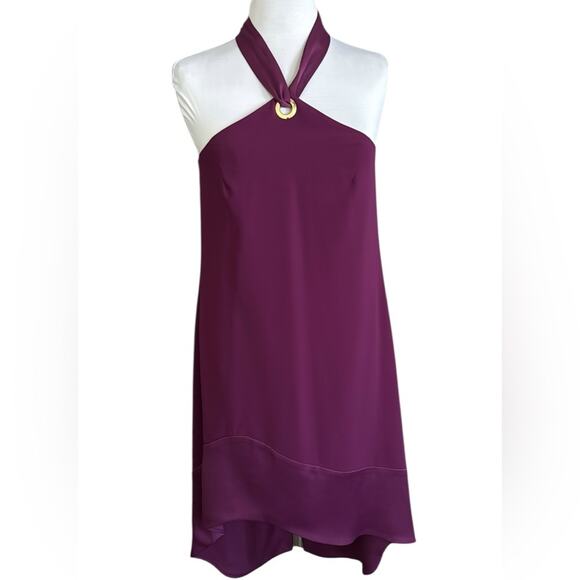 Trina Turk Glow Halter Neck Carmel Crepe Dress Purple Plum Women’s Size 6 NEW - Picture 3 of 13